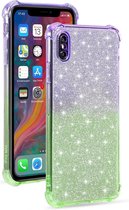 Voor iPhone XS Max gradiënt glitter poeder schokbestendig TPU beschermhoes (paars groen)