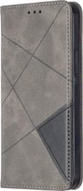 Voor iPhone 12 Max / 12 Pro Rhombus Texture Horizontale magnetische lederen hoes met houder en kaartsleuven (grijs)
