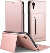 Voor iPhone XR Sterk magnetisme Schokbestendig Horizontaal Flip Vloeibaar aanvoelend lederen hoesje met houder & kaartsleuven & portemonnee (roségoud)