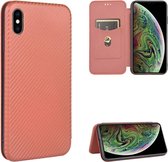 Voor iPhone XS Max Carbon Fiber Texture Magnetische Horizontale Flip TPU + PC + PU Leather Case met Card Slot (Brown)