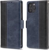 Voor iPhone 12 Retro Textuur Contrast Kleur Splicing Horizontale Flip TPU + PU lederen tas met kaartsleuven & houder & portemonnee (blauw)