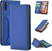 Voor Samsung Galaxy A11 Sterk magnetisme Vloeibaar gevoel Horizontale flip lederen tas met houder & kaartsleuven en portemonnee (blauw)