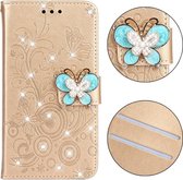 Voor Sony Xperia XZ4 Diamond Encrusted Butterflies Love Flowers Pattern Horizontale Flip lederen hoes met houder & kaartsleuven & portemonnee & lanyard (gouden)