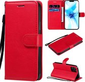 Voor iPhone 12 Max / 12 Pro effen kleur horizontaal beschermend leren hoesje met houder & kaartsleuven & portemonnee & fotolijst & lanyard (rood)