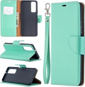 Voor Huawei P smart 2021 / Y7a Litchi Textuur Pure Kleur Horizontale Flip PU Lederen Case met Houder & Kaartsleuven & Portemonnee & Lanyard (Groen)