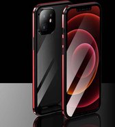 Galvaniserend frame Dubbelzijdig gehard glas Magnetische adsorptiehoes voor iPhone 12 (zwart + rood)