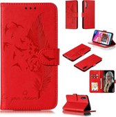 Feather Pattern Litchi Texture Horizontale Flip Leren Case met Portemonnee & Houder & Kaartsleuven voor Galaxy A70 (Rood)