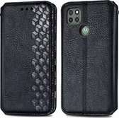 Voor Motorola G9 power Cubic Grid Pressed Horizontal Flip Magnetic PU Leather Case met houder & kaartsleuven & portemonnee (zwart)