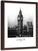 Foto in frame ,  Big Ben in Londen  , 80x120cm , Zwart wit , wanddecoratie