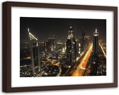 Foto in frame ,  Panorama van Dubai in de nacht ,120x80cm , Multikleur , wanddecoratie