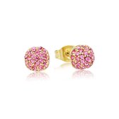 My Bendel ronde gouden oorknopjes met roze stenen - Gouden oorbellen met roze zirkonia stenen - Met luxe cadeauverpakking