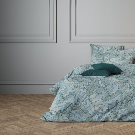 Mistral Home - Dekbedovertrek - 100% katoen satijn - 140x200+65x65 cm - Met flessenhals - Seminole - Groen, Blauw