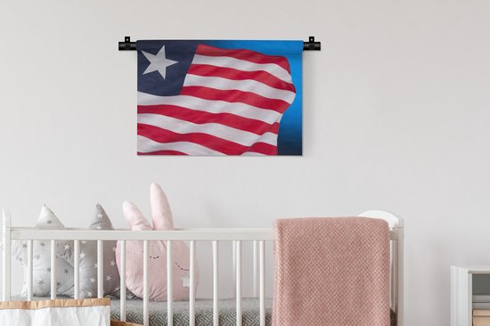 Tapisserie Drapeau Liberia - Drapeau du Liberia sur fond bleu sur fond noir Tapisserie coton 60x40 cm - Tapisserie avec photo