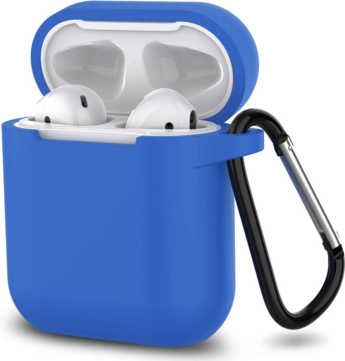 Hoesje geschikt voor Airpods 1 en 2 - Softcase - Sleutelhanger - Cover - Extra dun - Siliconen - Donkerblauw