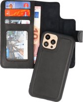Handmade 2 in 1 Echt Leer Booktype Hoesje voor iPhone 12 Pro Max - Zwart