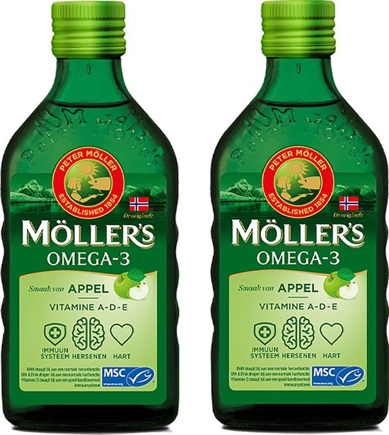 Möller's Omega-3 Levertraan - 2 x 250ml - Omega-3 met vitamine A, D en E - Pure... | bol.com
