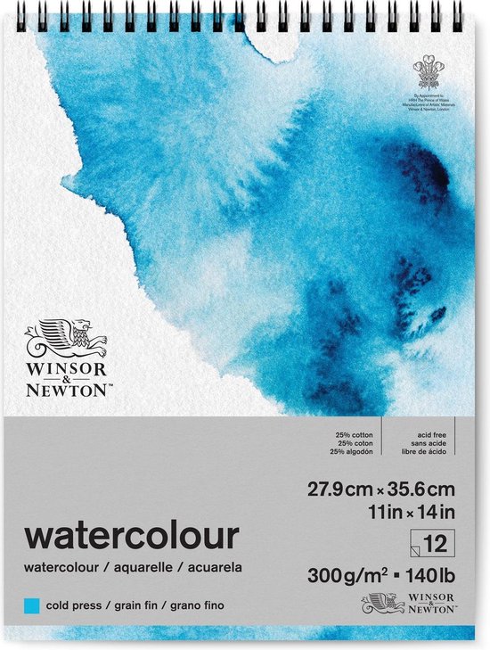 Winsor & Newton Classic Aquarelpapier Grain fin Spiraalblok 300gr 12 vel 25,4×35,6cm