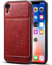 Dibase TPU + PC + PU Crazy Horse Texture beschermhoes voor iPhone XR, met houder & kaartsleuven (rood)