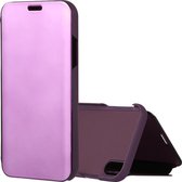 Electroplating Mirror Horizontal Flip lederen tas voor iPhone XR, met houder (paars)