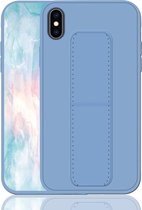 Voor iPhone XS schokbestendige pc + TPU beschermhoes met polsband en houder (blauw)