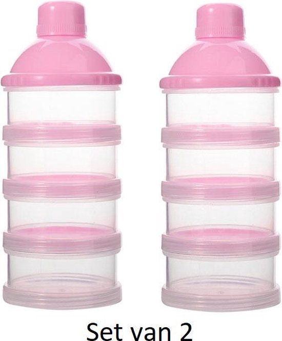 Boîte de dosage LC Toddler Lait en poudre Powder - lot de 2 - Sans BPA - Rose - 4 couches - Tour de Lait en poudre - Plateau de rangement de poudre pour bébé - Boîte de voyage - Distributeur - Tour de poudre