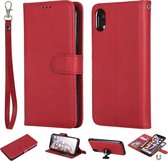 Voor iPhone XR Effen kleur Horizontale Flip Beschermhoes met houder & kaartsleuven & portemonnee & fotolijst & lanyard (rood)