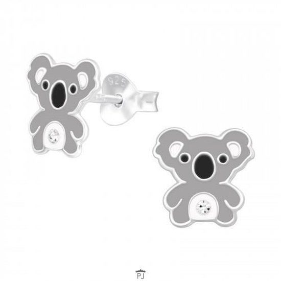 Oorbellen meisje | Zilveren kinderoorbellen | Zilveren oorstekers, koala met kristal