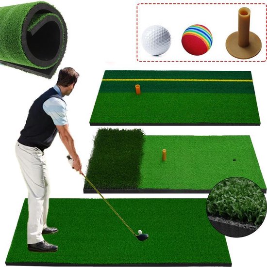 Golf oefenmat - Golf afslagmat - driving mat met rubberen tee, sponsbal en  golfbal 60... | bol.com