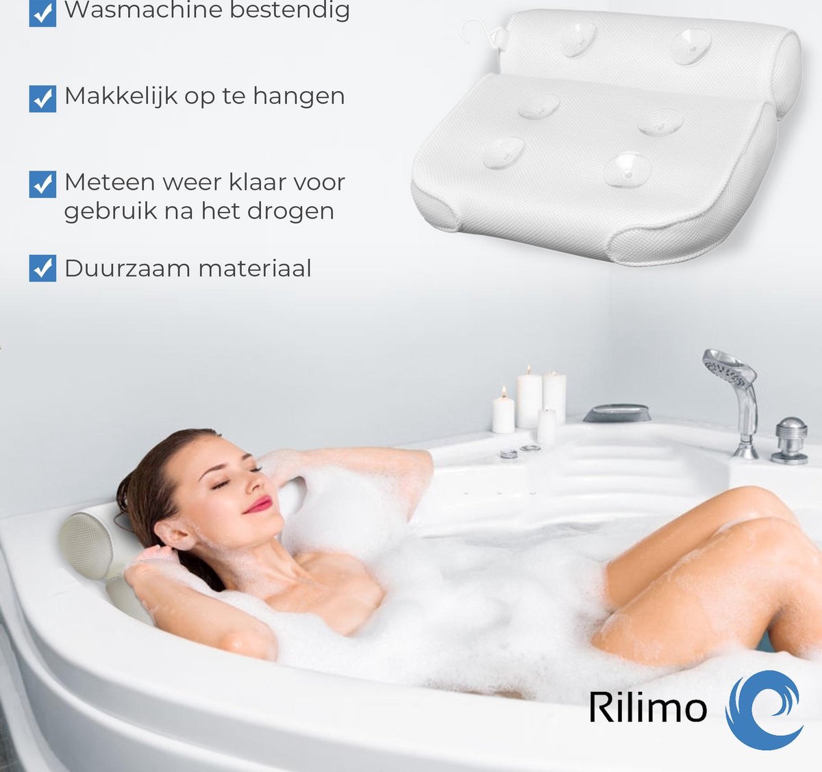Oreiller De Bain Avec Ventouses - Coussin Tête Et Cou Confortable, Antidérapant, Lavable - Pour Spa Ou Baignoire
