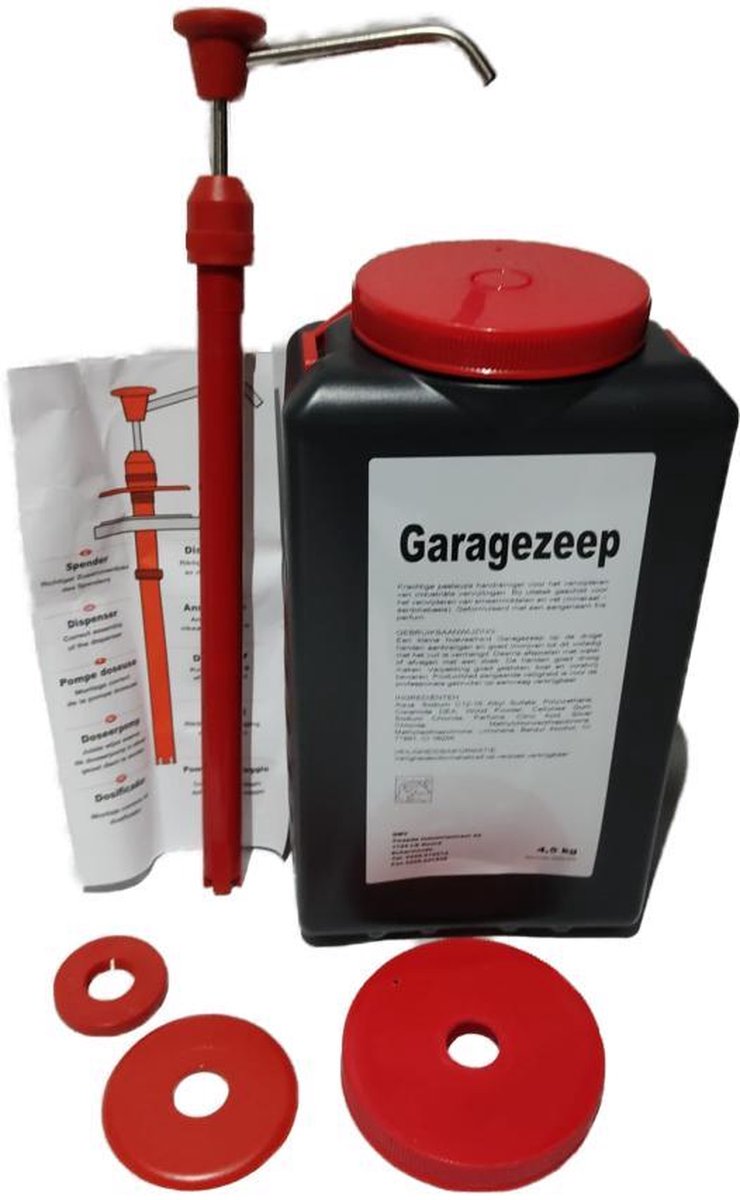 Garagezeep 4.5 L - Complete Set - + Doseerpomp + Ophangbeugel - Industriële handreiniger met korrel - Fris parfum