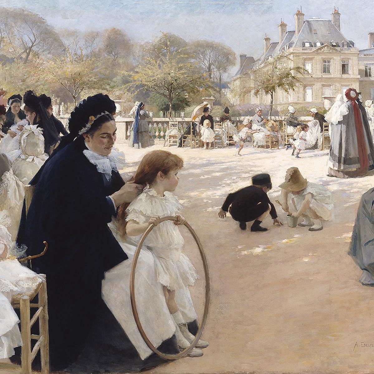 Schilderij - Luxemburg tuinen -  Albert Edelfelt - Collectie ART Facsimile - Forex met blanke lijst - 74x74cm