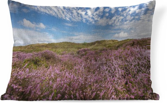 Sierkussen Waddenzee pour l'intérieur - Bruyère fleurie dans les dunes près des Waddenzee - 50x30 cm - Coussin intérieur rectangulaire en coton