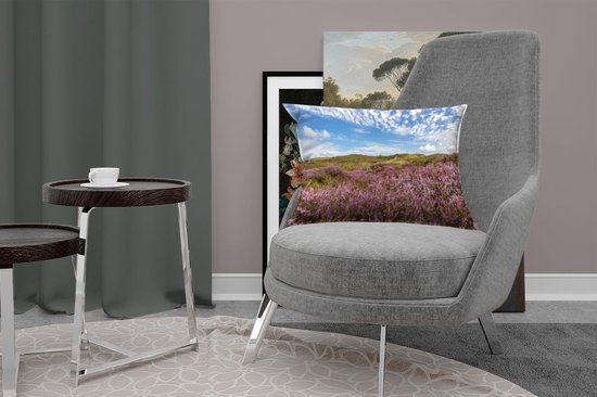 Sierkussen Waddenzee pour l'intérieur - Bruyère fleurie dans les dunes près des Waddenzee - 50x30 cm - Coussin intérieur rectangulaire en coton