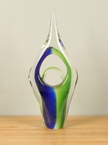 Glassculptuur groen/blauw, 40 cm. Glaskunst, Glazen beeld (2A006)
