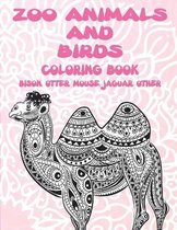 Zoo Animals and Birds - Coloring Book - Bison, Otter, Mouse, Jaguar, other