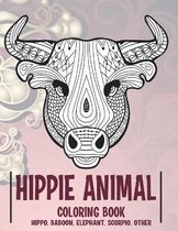 Hippie Animal - Coloring Book - Hippo, Baboon, Elephant, Scorpio, other