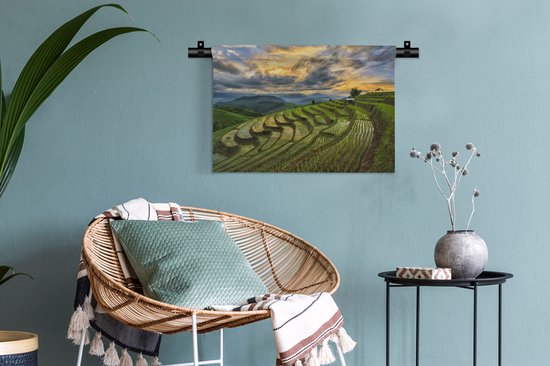 Tapisserie Rizières - Un beau champ de nuages au dessus des rizières de Thaïlande Tapisserie en coton 60x40 cm - Tapisserie avec photo