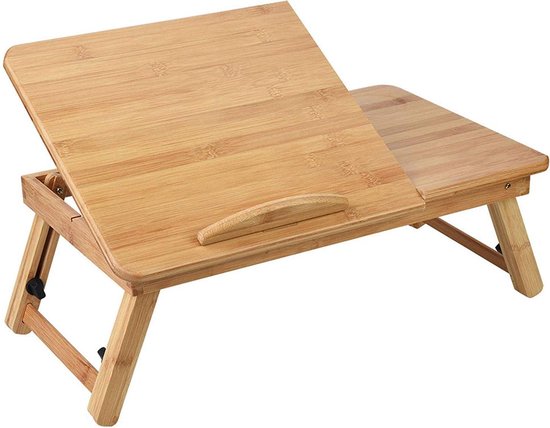 Bedtafel bamboe hout - Met ontluchting -Tafeltje voor laptop of ontbijt op  bed -... | bol