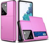 Hoesje geschikt voor Samsung Galaxy S21 - Backcover - Hardcase - Pasjeshouder - Portemonnee - Shockproof - TPU - Roze