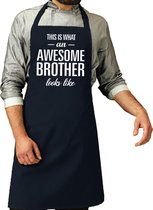 Awesome brother cadeau bbq/keuken schort navy voor heren -  kado barbecue schort / verjaardag