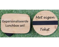 Gepersonaliseerde ronde Lunchbox & saladebak set van RVS & bamboe -Broodtrommel met eigen naam of tekst