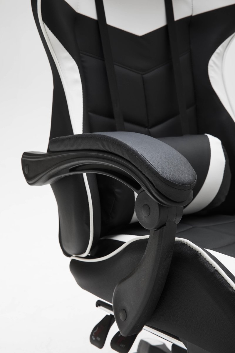 VDD Gaming Stoel Ergonomisch Zwart/Wit met Voetsteun - afbeelding 3