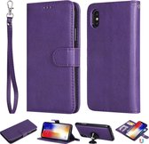 Voor iPhone X / XS Effen kleur Horizontale Flip Beschermhoes met houder & kaartsleuven & portemonnee & fotolijst & lanyard (paars)