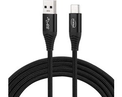 1,8 m Nylon gevlochten kabel USB naar Type-C Data Sync-oplaadkabel met 110 koperen draden, ondersteuning voor snelladen, voor Galaxy, Huawei, Xiaomi, LG, HTC en andere slimme telefoons (zwart)