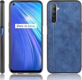 Voor Oppo Realme 6 schokbestendig naaien koe patroon huid PC + PU + TPU Case (blauw)