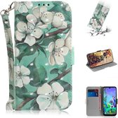 3D-schilderij Aquarel bloempatroon Gekleurde tekening Horizontale flip lederen tas voor LG Q60, met houder & kaartsleuven & portemonnee