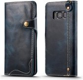 Let op type!! Voor Galaxy S8 Denior Oil Wax Cowhide Magnetic Button Horizontal Flip Leather Case with Card Slots & Wallet(Dark Blue)