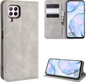 Voor Huawei nova 6 SE / P40 Lite / nova 7i Retro-skin Business magnetische zuig lederen tas met houder & kaartsleuven & portemonnee (grijs)