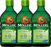 Möller's Omega-3 Levertraan Appel - 3 x 250ml - Omega-3 met vitamine A, D en E - Pure Levertraan uit Noorwegen - Visolie van wilde Noorse kabeljauw - Superior Taste Award - 3 x 50