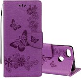 Voor Huawei P9 Lite Mini Vintage reliëf bloemen vlinderpatroon Horizontale flip lederen tas met kaartsleuf en houder & portemonnee en lanyard (paars)